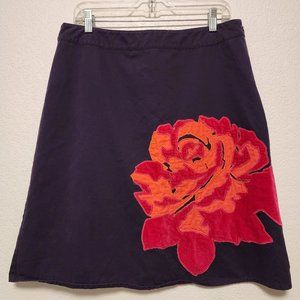 Boden A-Line Knee-Length Navy Blue w/ Pink & Orange Appliqué Flower Size 12